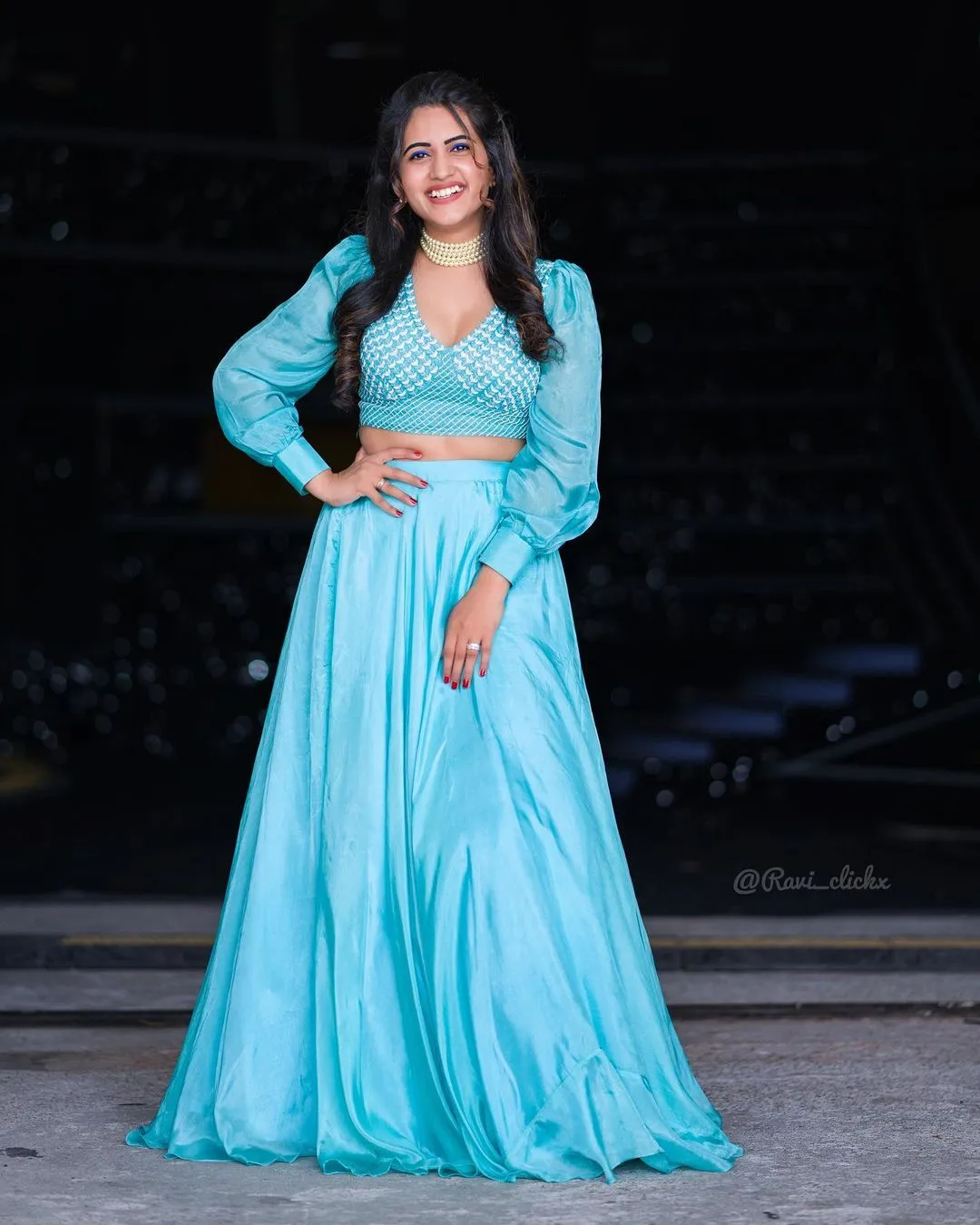 TELUGU TV ACTRESS SRAVANTHI CHOKARAPU STILLS IN BLUE LEHENGA CHOLI 4